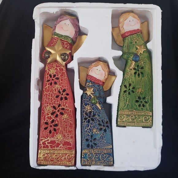 💐Vintage Set of 3 Lovely Ceramic Angel Votive Tealight Candle Holder Luminaries - Picture 10 of 10